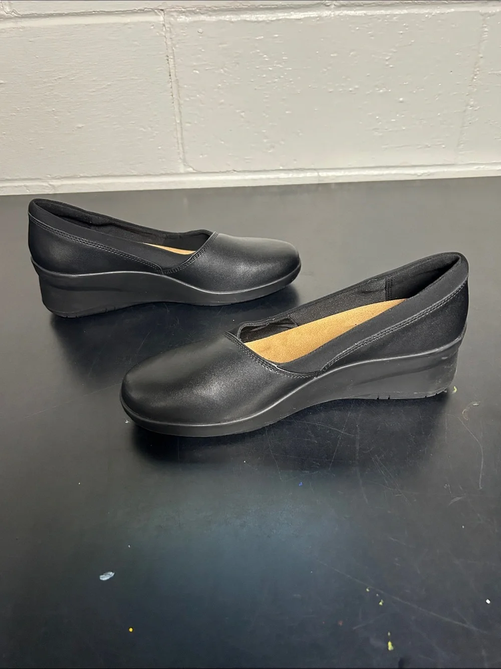Clarks Black Women's Leather Slip-On Flats